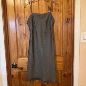 Banana Republic Silk Dark Olive Slip Dress Spaghetti Strap Sleeveless Cocktail